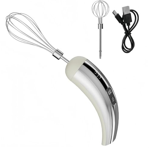 Homeponnew Frustino elettrico ricaricabile e montalatte con 2 teste e 5 velocità, miscelatore portatile USB per caffè, cottura e cucina, argento