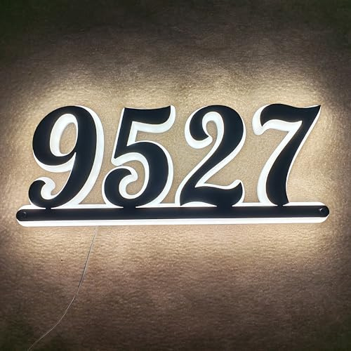 Jimeiguang Personalized LED House Number Sign, Illuminated Address Plaque for Outside, Weatherproof Wall Mounted 12V Backlit Lighted Address Numbers