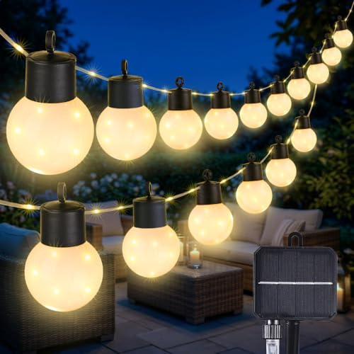 Geemoo Solar Lichterkette Aussen, 6.8M 215 LED Lichterkette Außen Solar, 8 Modi Solarlichterkette Außen Wetterfest, G50 Glühbirnen Lichterketten für Garten Outdoor Balkon Camping Terrasse Party Deko
