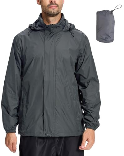 LZLER Regenjacken Herren Wasserdichte Leichte Faltbare windjacke Regenmantel mit Verstellbare Kapuze für Outdoor Wandern Camping