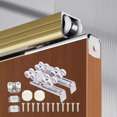 Rail Porte Coulissante Kit de Rail pour Porte Coulissante Extérieure, Système de Rail Suspendu pour Porte Escamotable, Quincaillerie pour Porte de Grange et Guide pour Porte de Garage(115cm(45.3in))