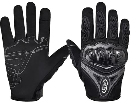 Asixxsix Motorcykelhandskar, Fullfinger Pekskärm Anti Fall Road Riding med Andningsbart Nättyg Silikon Knogskydd för Män Kvinnor Hela Säsongen (XL)
