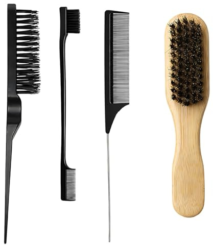Sleek Bürste 4-teilig, Sleek Zopf Set für Bart und Haar, Wildschweinborsten Bürste für tägliche Pflege, Professionelles Styling für glatte Frisuren, Kompaktes Design für Reisen