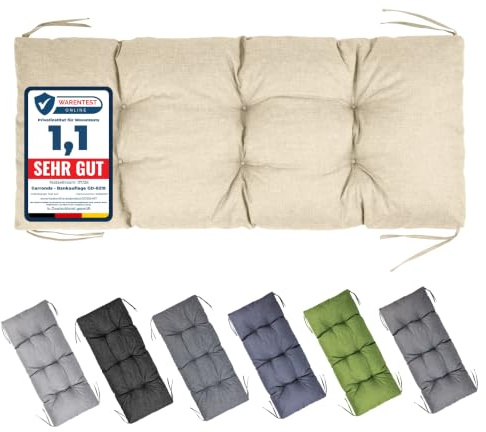 Garronda Bankauflage Outdoor Gartenbank Auflage 120x50 Cappuccino GD-0219 | Dicke: ca. 10 cm, Wasserabweisend, UV-beständig, mit Bändern, als Sitzpolster für Sitzbank, Hollywoodschaukel und Gartenmöbel