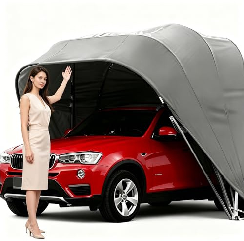 Cochera de Acero Inoxidable de Alta Resistencia, toldo Plegable para Coche, marquesina Impermeable portátil para camión, Garaje metálico retráctil Duradero para estacionamiento(5.9x2.5x2.45m)