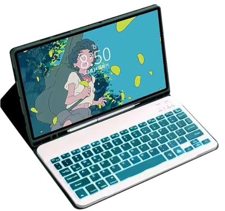 Custodia con Tastiera per Samsung Galaxy Tab A11/A9 da 8,7 Pollici, Tastiera Bluetooth Wireless Staccabile,con Portamatite,con retroilluminazione,Midnight Green