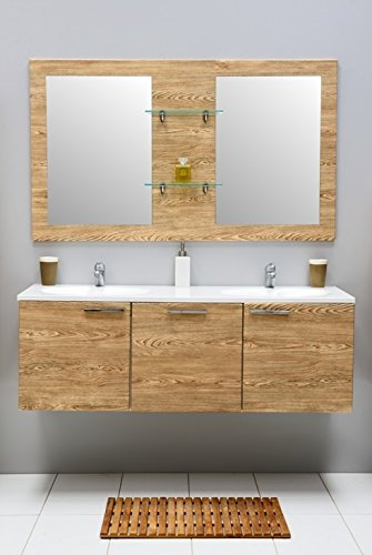 Galdem® Set di mobili da bagno con lavandino bagno specchio mobiletto da bagno ceramica doppio lavabo sotto armadio Set di premontato Beige