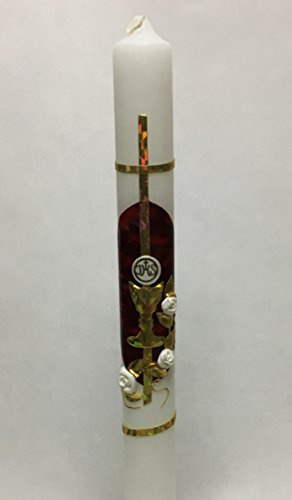 Taufkerze Kommunionkerze K-5 Gold/Bordeaux inkl. Tropfschutz und Beschriftung KW-JO-K05