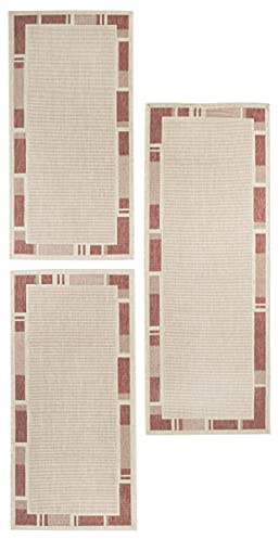 andiamo In- & Outdoor Teppich Louisville moderner Webteppich Bordüre vollständig umkettelt Flachgewebe Bettumrandung 3er Set beige/terra
