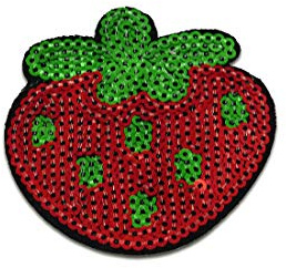 Catch the Patch Erdbeere Obst Frucht Mit Pailletten Aufnäher zum Aufbügeln 6,2 x 6 cm Bügelbild für Kinder, Bügelpatch Patches Bügelflicken Geschenk