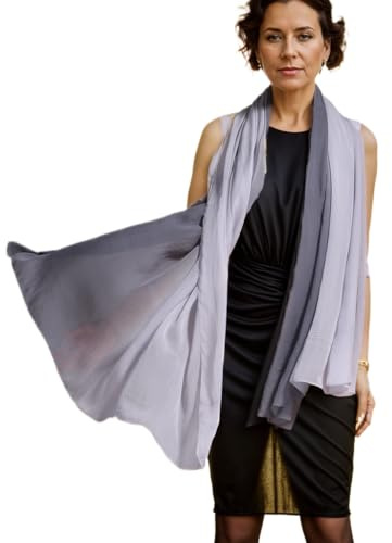 Prettystern siden damscarf Tie-Dye sidenStola gradient batik, 1 grå/silver, 180/110