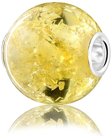 ANDANTE - Premium Collection - Echter OSTSEE Bernstein Bead Charm Kettenanhänger in 925 Sterling Silber - BIG - zertifiziert - GOLD DES MEERES - Farbe ZITRONE - 16 mm x 16 mm