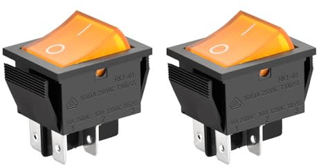 Heschen - Interruttore a bilanciere, acceso/spento, DPST, 4 terminali con luce verde, 16 A, 250 V CA, confezione da 2 pezzi