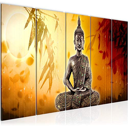 Runa Art Wandbild XXL Buddha Wohnzimmer Schlafzimmer 200 x 80 cm Orange 5 Teilig - Made in Germany - 500355b