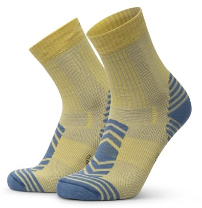 DANISH ENDURANCE Vandringsstrumpor, Lätt Merinoull, Strumpor med anti-blåsor dämpning, för Män & Kvinnor, Unisex, 1-pack, Gul/Grå, 43-47