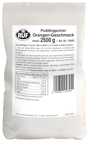 RUF Pudding Orange, Puddingpulver für Orangenpudding, nur mit Milch und Zucker aufkochen, Großgebinde, glutenfrei, ohne Allergene, 1x2500g