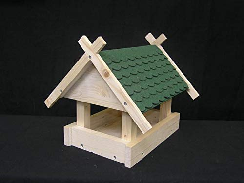 Manufaktur Martinshof Casetta per uccelli piccola, verde, lunghezza: 32,00 cm, larghezza: 29,00 cm, profondità: 27,00 cm, set da costruzione, tegole per tetto, legno, mangiatoia per uccelli, villa per