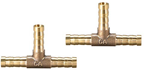 uxcell 6mm or 1/4 Brass Barb Splicer Fitting,T-Shaped 3 Ways,Barb Hose Fitting Air Gas Water Fuel,Barbed Tee Connector,2pcs