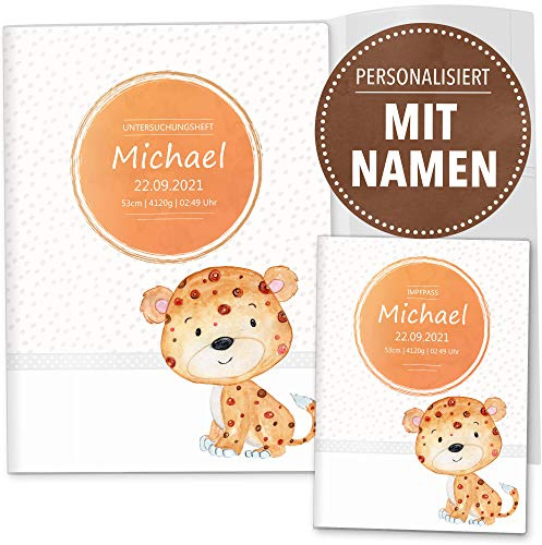 OLGS U-Heft und Impfpasshüllen 3-teiliges Set mit Personalisierung Safari Tour Tier | Untersuchungsheft & Impfpass Hülle Geschnkidee mit Namen (Impfpass, Uhefthüllen personalisiert, Leopard)