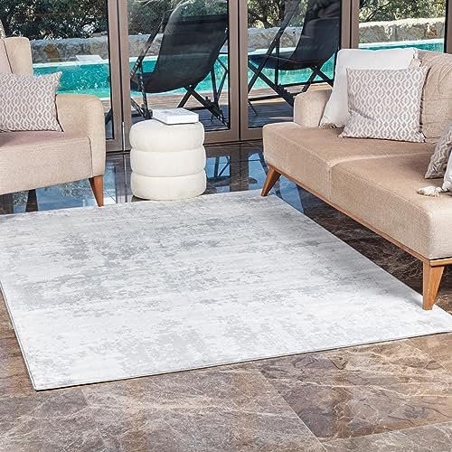 Livabliss Phuket Abstract Rug - Area Rugs Living Room 160x220 cm, Dining Room, Lounge, Kitchen, Bedroom - Modern Marble Large Rug, Soft Luxurious Easy Care Medium Pile, Grey, Silver and Ivory