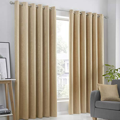 Fusion Strata Woven Eyelet Lined Curtains, Ochre, 46 x 90 Inch, 100% Polyester, W117cm (46) x D228cm (90)