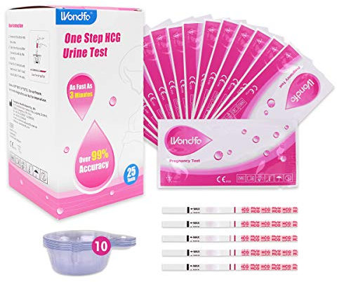 Wondfo Pregnancy Test 25 Strips Early Detection Pregnancy Tests 10 MIU/ml Reliable and Fast Result with 10 Urine Cups Fertility Tests