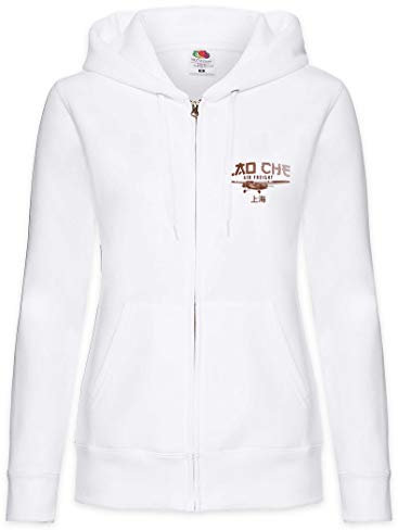 Urban Backwoods Lao Che Air Freight Felpa da Donna con Cappuccio Zip Hoodie Zipper Bianco Taglia L