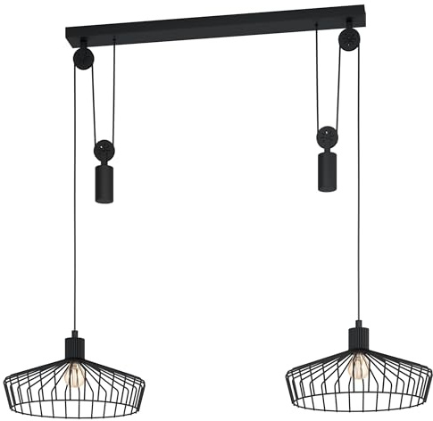 EGLO Pendelleuchte Winkworth, 2 flammige Hängelampe Vintage, Industrial | Retro, Hängeleuchte aus Stahl in Schwarz, Esstischlampe, Wohnzimmerlampe hängend mit E27 Fassung