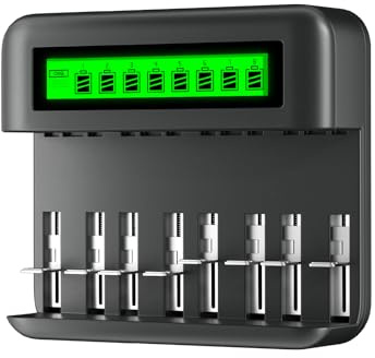 CITYORK 8 Bay AA AAA C D Battery Charger with Smart LCD Display for 1.2V AA AAA C D Size Ni-MH/Ni-CD Rechargeable Batteries(USB Cable Included)