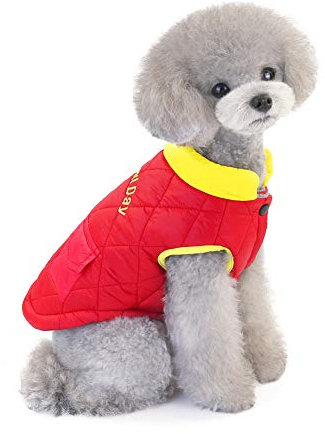 Hundemantel Welpen Winterjacke Gepolsterte Puffer Weste Winter Warme Hundejacke Haustier Kleidung Verdicken Hund Katze-Kleidung mit Taschen für Kleine, Mittelgroße und Große Hunde/Katzen Rot XL