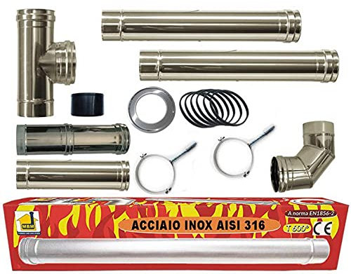 kit INOX tubi canna fumaria stufa pellet dn 80 tubo acciaio 316 regolabile 600 CE Made in Italy UNI 1856-2