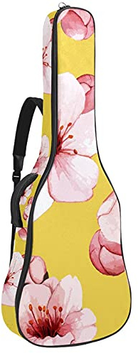 Gitarrentasche mit verstellbarem Schultergurt, Gitarrentasche für Bassgitarre unter 42 Zoll (106 cm), Pink Cherry Blossom Flower