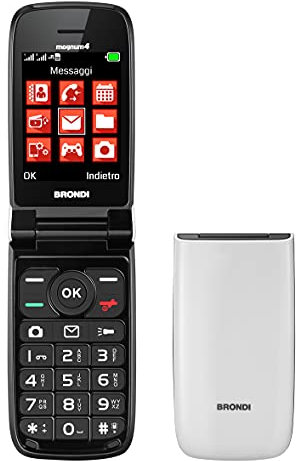 Brondi Magnum 4 Telefono Cellulare Maxi Display, Tastiera Fisica Retroilluminata, Dual Sim, 1.3 MP, Li-ion 800 mAh, Flip Attivo, Bianco
