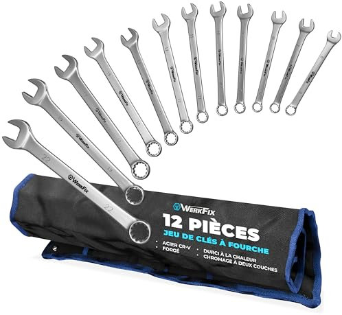 WERKFIX Set 12 Chiavi Inglesi Combinate Anello e Forchetta 6-22 mm. Chiavi a Forchetta Fisse ad Anello Professionali. Qualità Industriale.