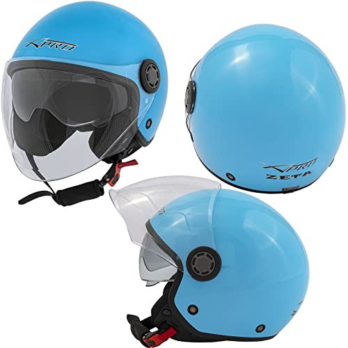 Casco Jet Moto Scooter ECE 22 06 Holomogado Visera Larga Parasol Azul A-Pro M