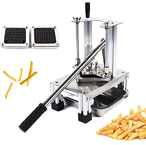 RibasuBB Pommesschneider Schneider mit 3 scharfen Klingen/Edelstahlbecken Pommes Frites Edelstahl Kartoffelschneider Gemüseschneider Schneidemaschine Set (7 mm, 10 mm, 14 mm)