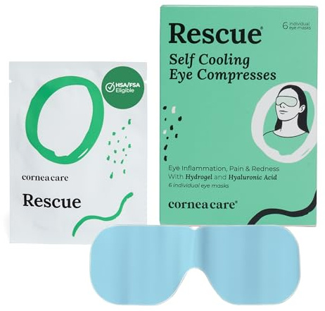 CorneaCare Rescue: Hydrogel Self Cooling Compress | Cold Eye Masks for Puffy Eyes | Self Cooling Eye Compress for Fast Relief | Travel Ready | 6 Count