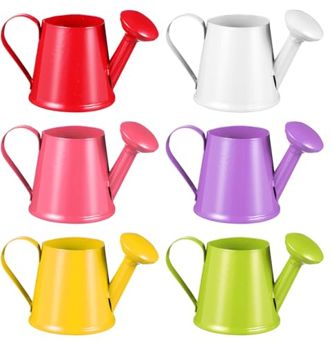 Toddmomy 6pcs Watering Can for Kids, Small Metal Watering Can Toys for Boys Girls Garden Beach(Random Colors,Dollhouse Decoration Use)