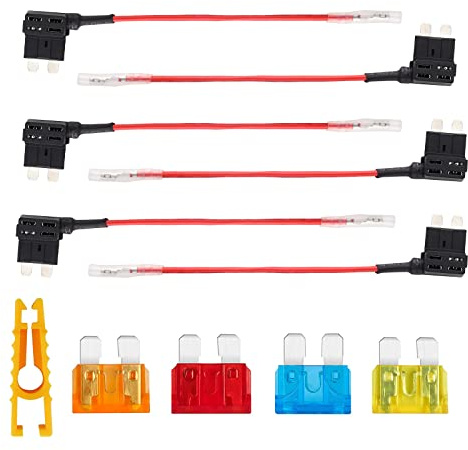 Kundorf 6 Stück Standard Sicherungshalter Stromdieb, Stecksicherung Verteiler KFZ Autosicherungshalter LKW Sicherungshalter standard mit 8 pcs Flachsicherungen 2*5A 2*10A 2*15A 2*20A
