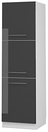 Vicco Vorratsschrank Fame-Line, Anthrazit Hochglanz/Weiß 60 cm | MDF-Front · Soft-Close · Höhenverstellbare Füße · Metallgriffe · ✓ Frei kombinierbar