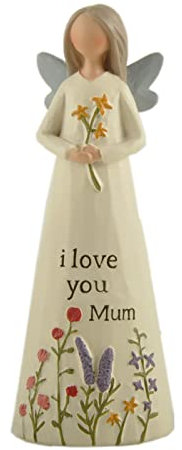 Feather & Grace Handcrafted Figurine Angel For Mum, Rasin with I Love You Mum Message, Pefect sculpture for Living Room, Bookshelf, Desk, Gift for friend & family, White