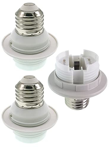 TWDRTDD E27 to G23/G24 Socket Adapter, E26/E27 Edison Screw to 2Pin/4 Pin G23 G24 Base Bulb Socket Adapter Converter (3, Threaded,with Ring)