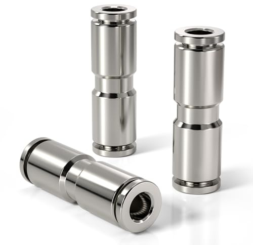 Bwintech 3 Stück 6mm Gerader Druck in Verbindung Pneumatische Fitting, 2-Wege vernickeltes Messing Quick Release PU Air Line Adapter