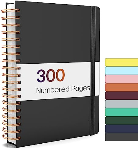 Forvencer Lined Spiral Journal Notebook with 300 Numbered Pages, B5 College Ruled Thick Journals for Writing with 100GSM Paper, Hardcover Notebooks with Contents for Work, School, Women, Men, Black