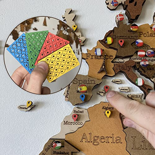 Deko-Artikel für Weltkarten: Flaggenpins, Denkmäler, Geotag-Broschen, Holzrahmen, Vervollständigen Sie Ihre Karte (100 Geotag Pins)