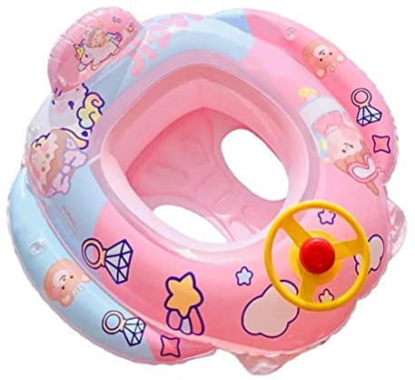 Ba Swimming Flo Bagima Baby Pool Float med Säkerhetssits Ratt Tecknad Uppblåsbar Simring Pool Simträningshjälp för 1-6 år Gamla Barn (b)