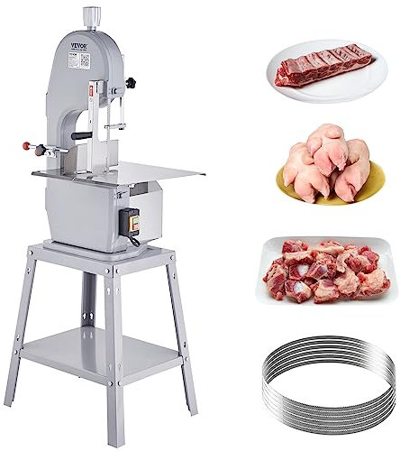 VEVOR Kommerzielle Elektrische Fleischbandsäge, 1500 W Edelstahl, Vertikale Knochensägemaschine, Arbeitstisch 49 x 38 cm, 0,16-7,9 Zoll Schnittdicke, Gefrorenes Fleischschneider mit 6 Klingen