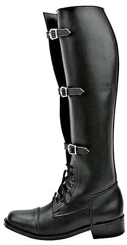 PIKETU Stivali da cavaliere a albero lungo in pelle, scarpe da equitazione stringate alla moda, stivali da equitazione con 3 fibbie per cinture, per l'uso quotidiano da uomo,Nero,44