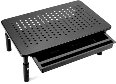 QWORK® Supporto per Monitor con cassetto, 3 regolazioni in Altezza, Portata 20 kg, per Monitor PC, Laptop, proiettore, 37x23cm
