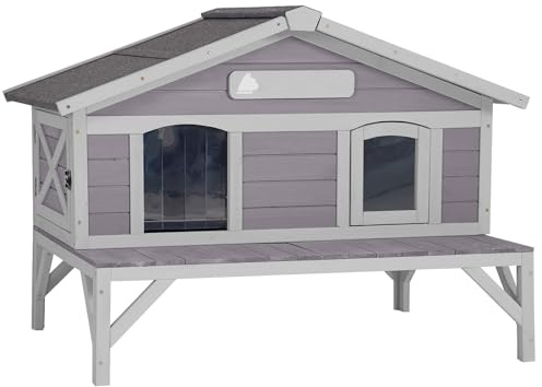 Aivituvin Outdoor Cat House, Large Weatherproof Roof, 100% Wooden, Outside Feral Cat Shelter for Winter